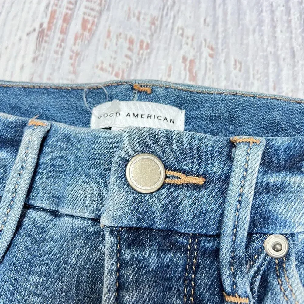 Good American Good Legs Stovepipe High Rise Jeans SIZE 00 24x28 Blue Distressed - Picture 7 of 12